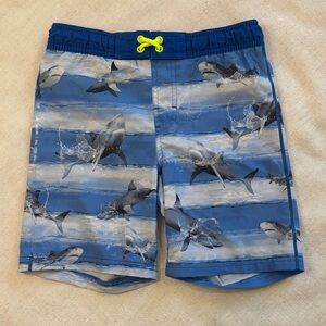 Blue Shark Print Kids Swim Shorts
